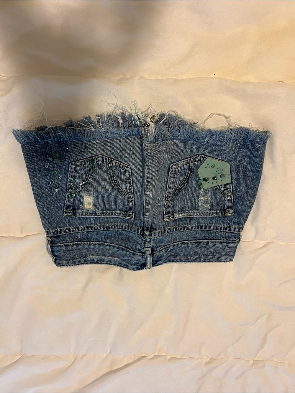 Abercrombie & Fitch Distressed Denim Blue Strapless Crop Skirt